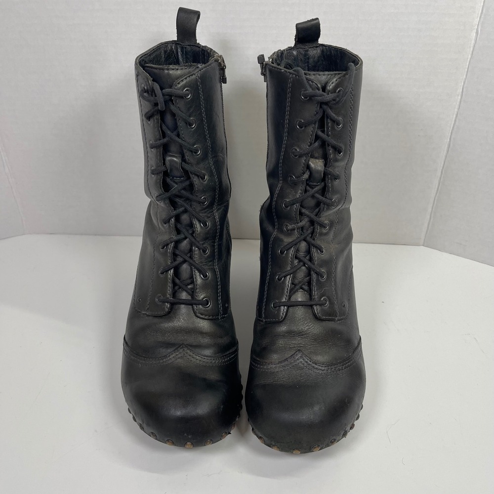 Dansko Nat Boots Women Size 40 Gray Studded Leather Lace Up Side Zip Clog Heel - Picture 3 of 10